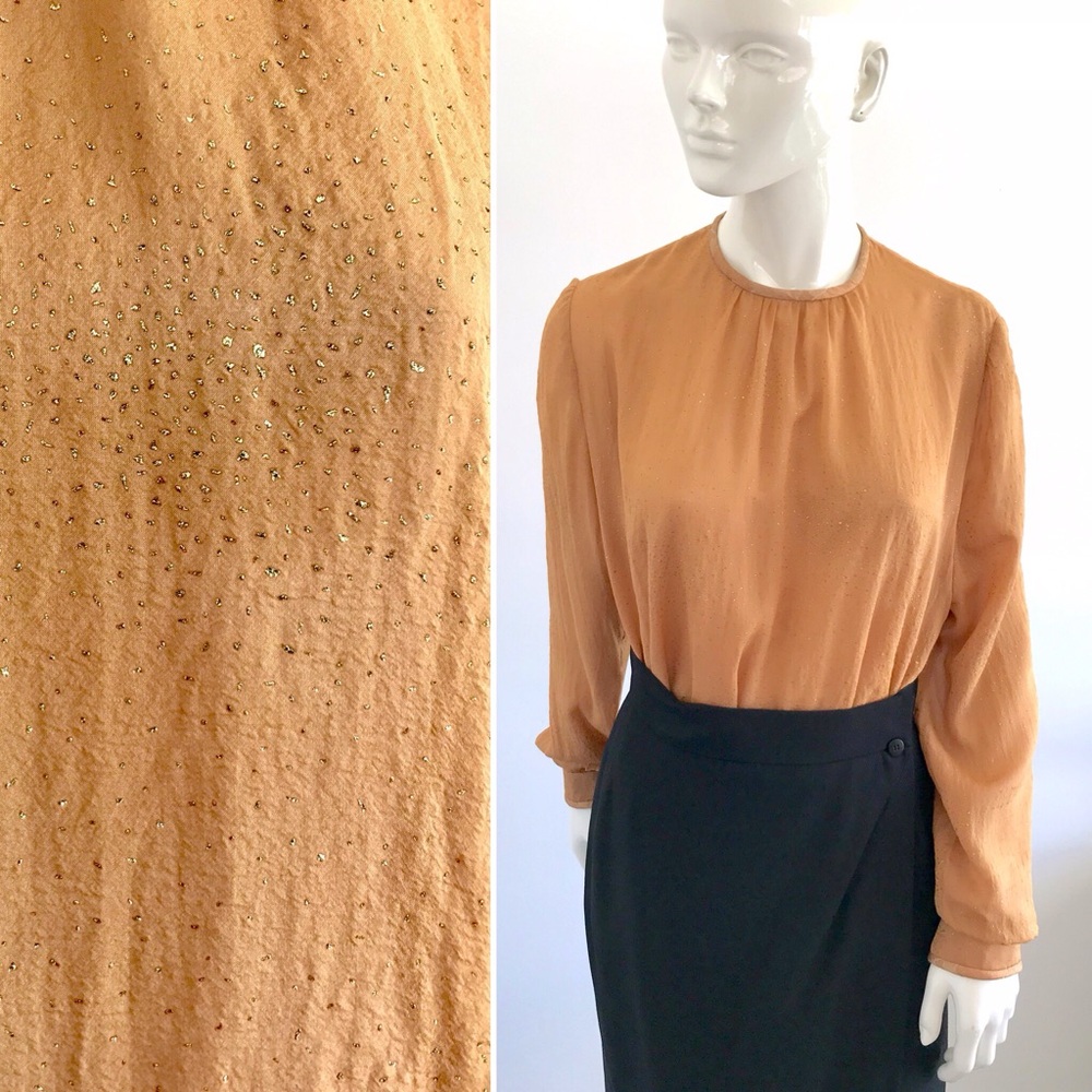 Wonderful Custom Made Vintage Gold Metallic Crepe Blouse M/L